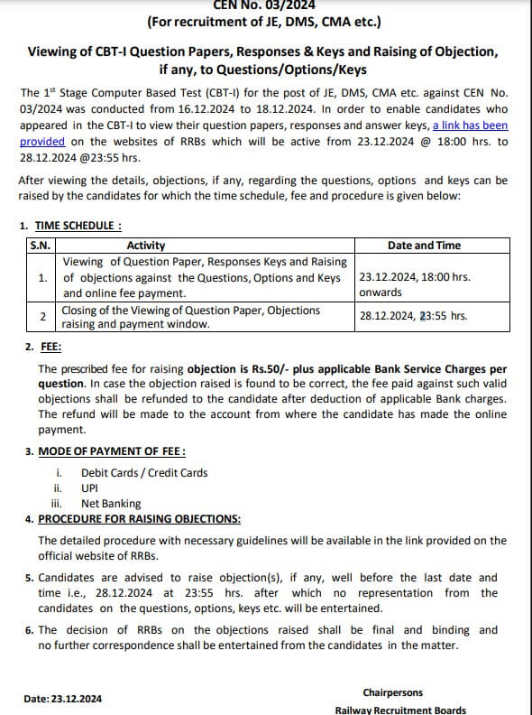 rrb je answer key 2024 out 